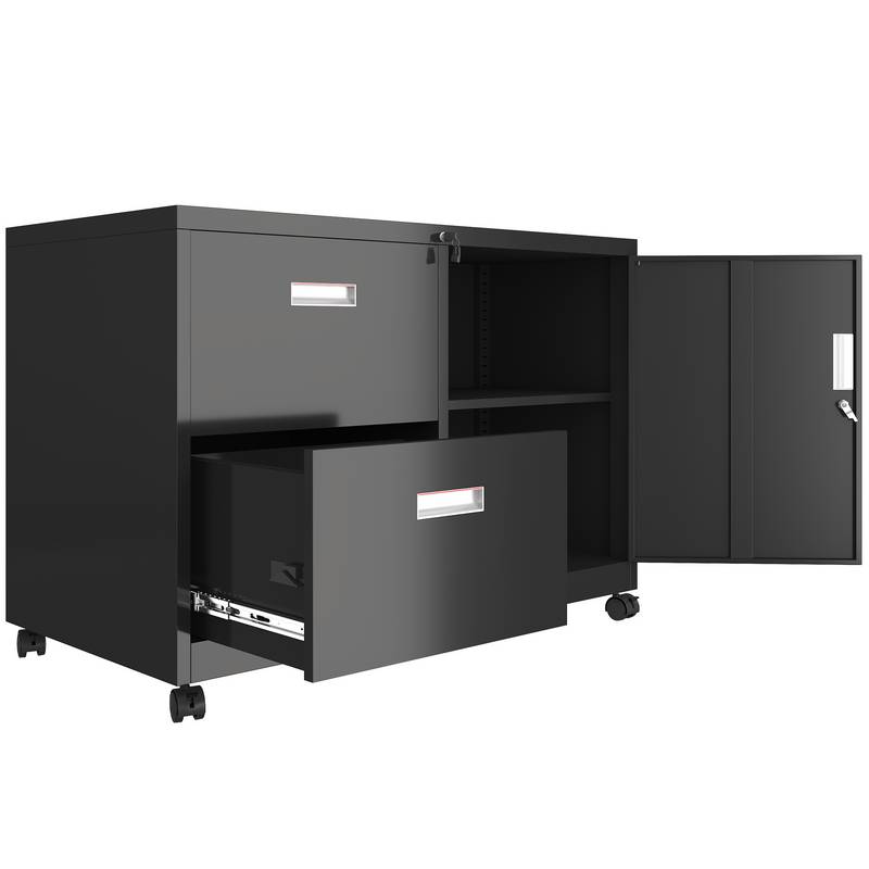 Lockable Mobile Metal Filing Cabinet with Drawers & Adjustable Shelves