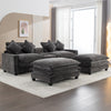 Cozy Black Chenille Sectional Sofa with Ottomans and USB Ports