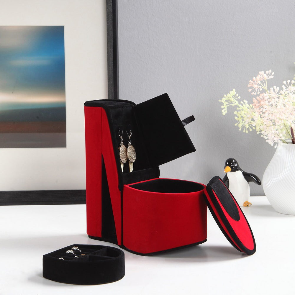 Chic High Heel Jewelry Box in Red Velvet