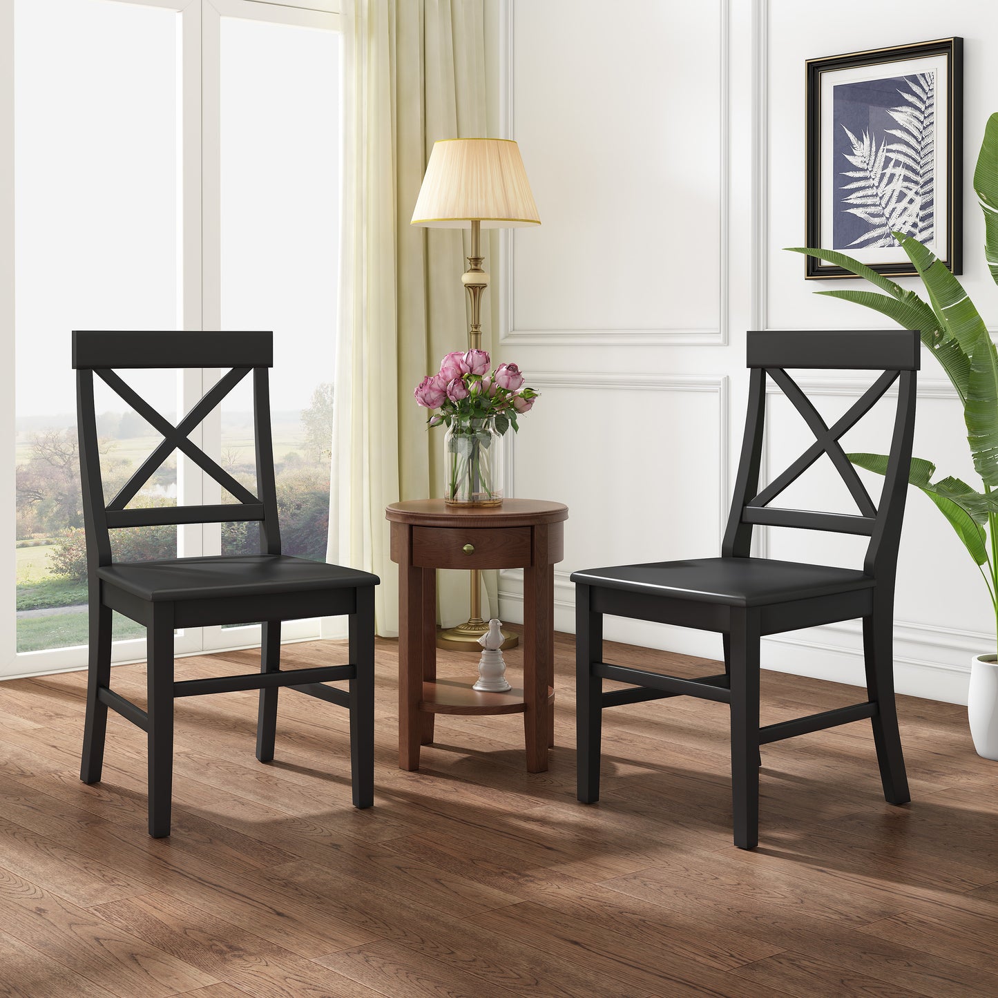 Rustic Acacia Dining Chairs in Black - Set of Two