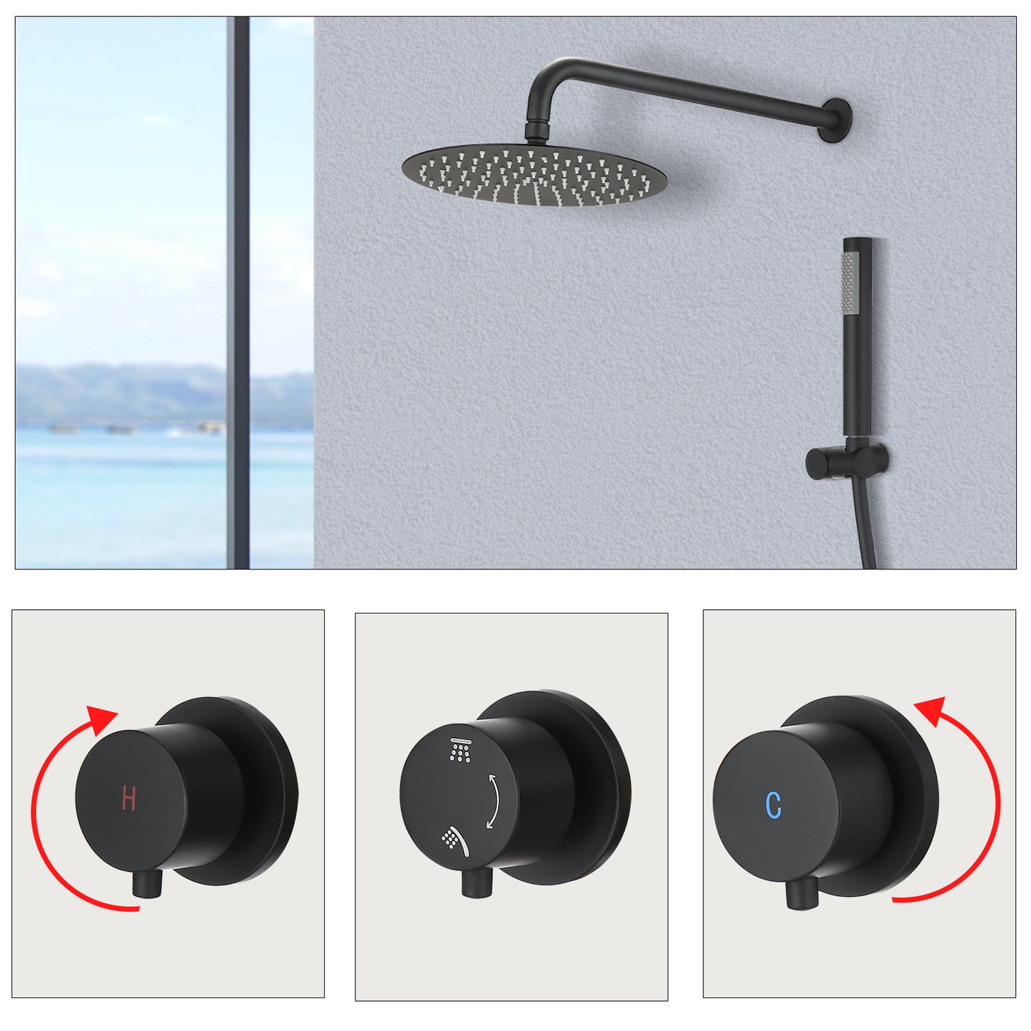 Sleek Black Wall-Mount Shower Set