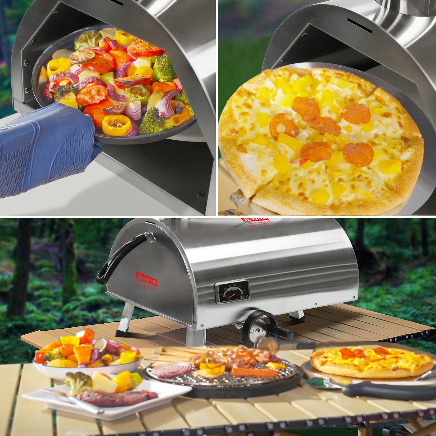 Silver Outdoor Pizza Oven - Portable Wood-Fired Delight!