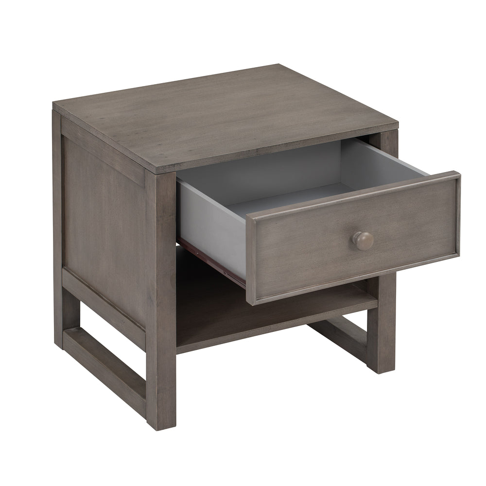 Charming Gray Wooden Nightstand with Drawer and Open Shelf