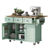 Mint Green Kitchen Island on Wheels with Drop-Leaf Countertop & Storage