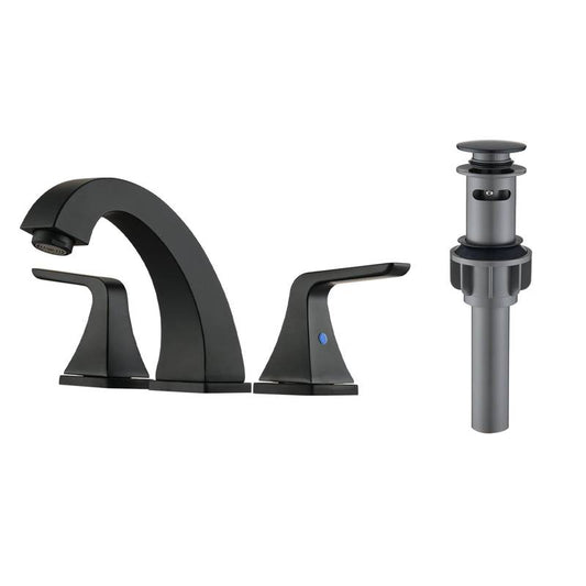 Sleek Matte Black Double Handle Bathroom Faucet with Drain