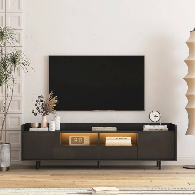 Sleek LED TV Stand with Open Shelves