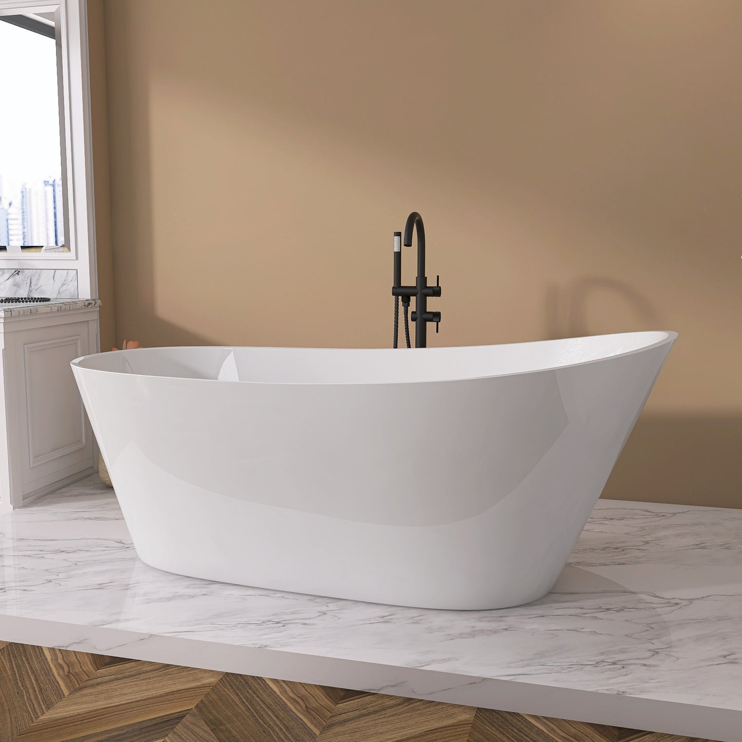 Classic Oval Soaking Tub - Stylish Free-Standing Bath with Chrome Drain