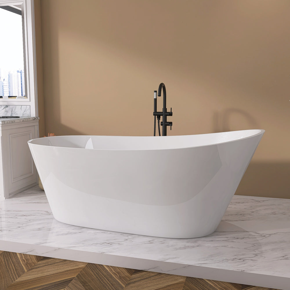 Serenity Oval Soaking Tub - Chic Adjustable Freestanding Bath with Chrome Drain