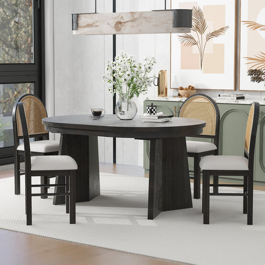 Vintage Vibes Dining Set: Extendable Table & Cozy Upholstered Chairs