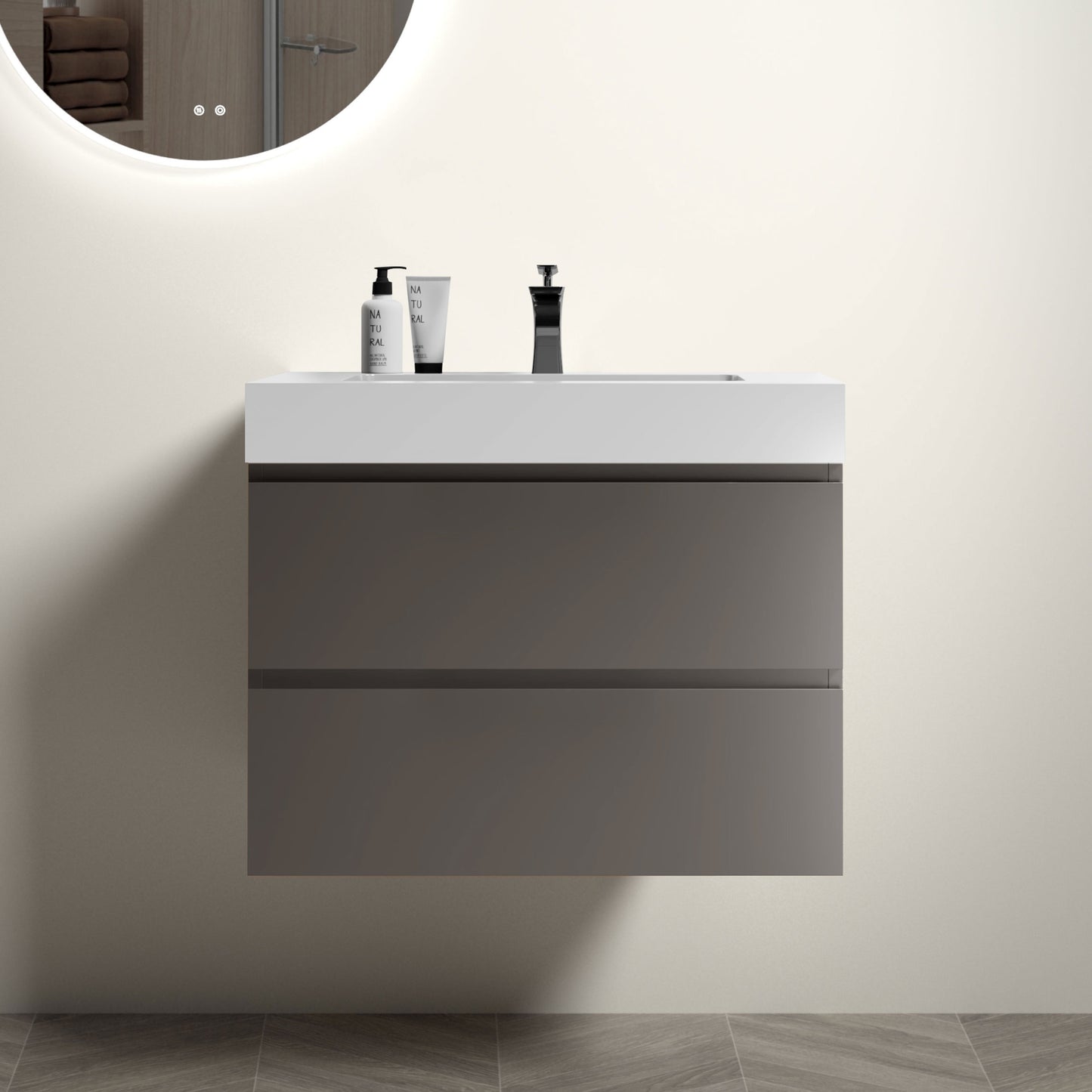 Sleek Gray Wall-Mounted Vanity with Sink