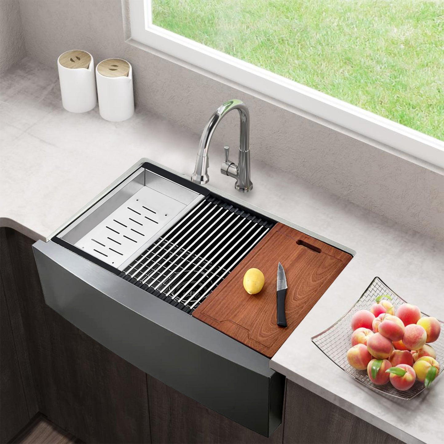 Stylish Matte Black Farmhouse Kitchen Sink with Accessory Kit