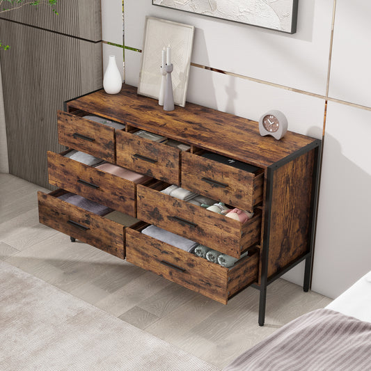 Rustic Chic Wooden Dresser with 7 Spacious Drawers