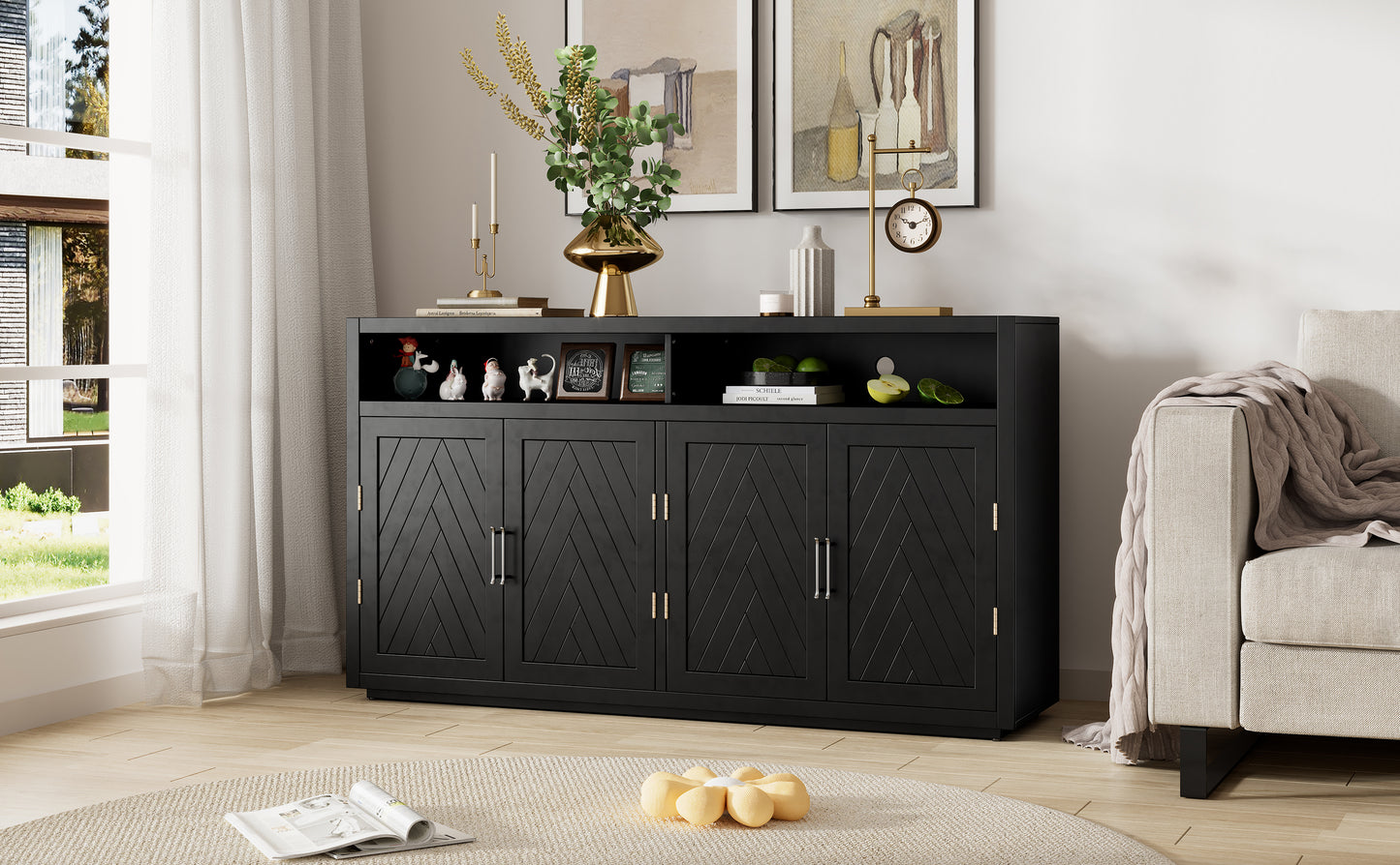 Stylish Black Classic Sideboard with Adjustable Shelves