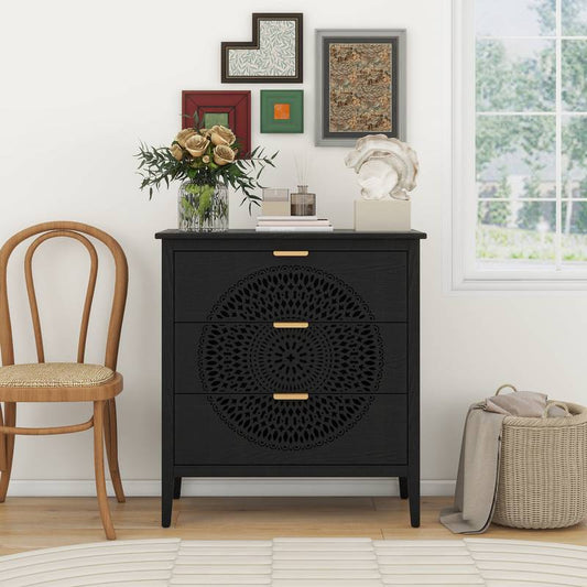 Chic Hollow-Carved 3-Drawer Storage Chest