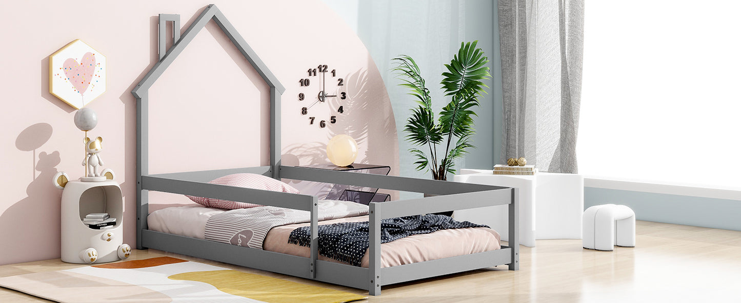 Cozy Grey House Bed for Kids