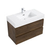 Walnut Wall-Mounted Vanity with Sleek Sink and Ample Storage