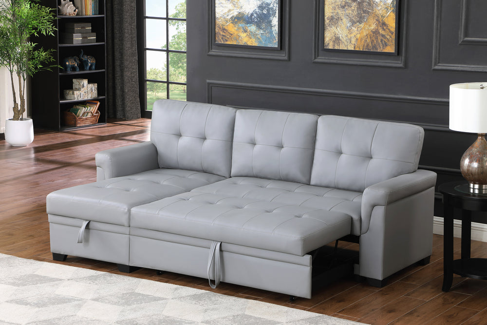 Cozy Escape Gray Vegan Leather Reversible Sofa with Storage Chaise