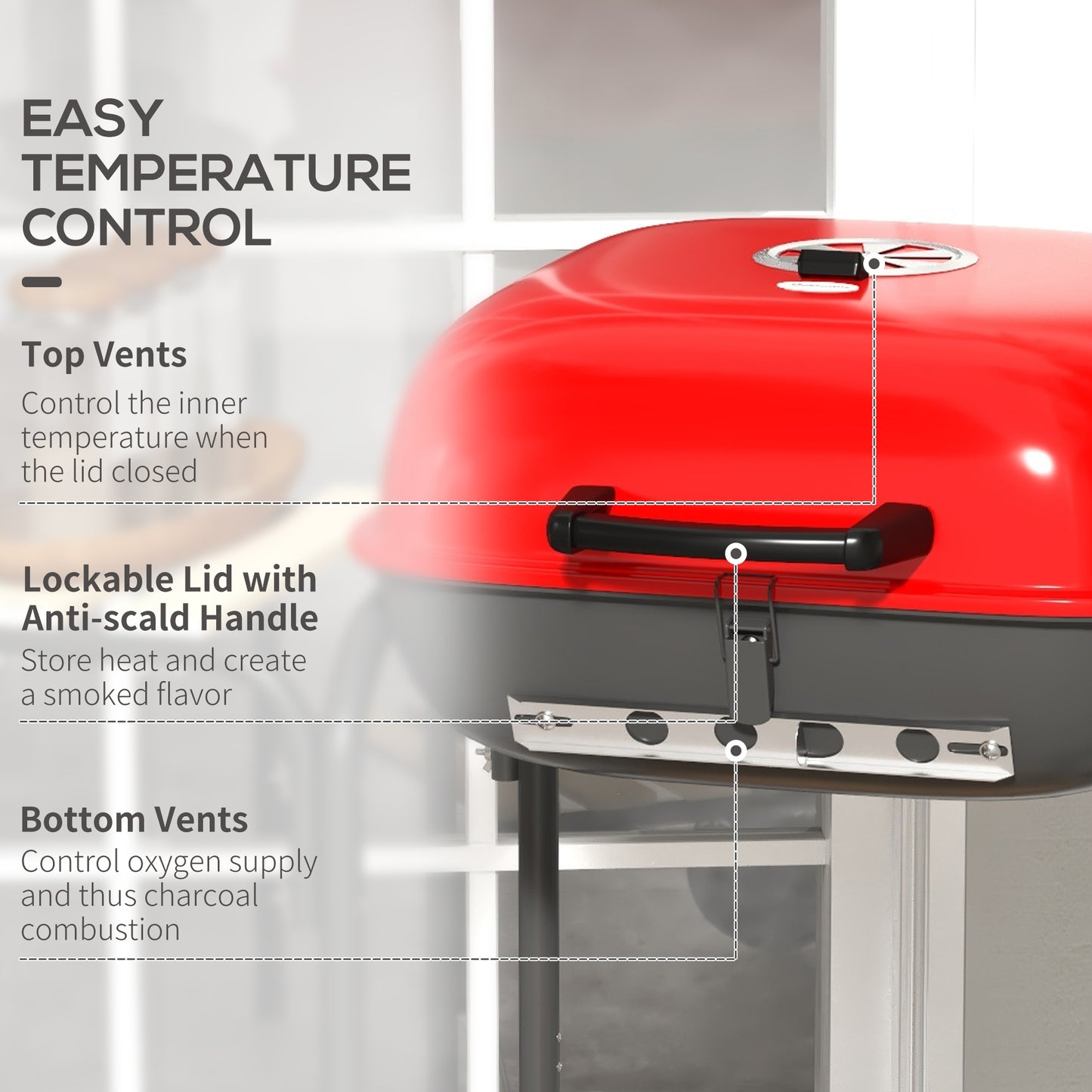 Red Hot Portable Charcoal Grill with Wheels and Side Tables