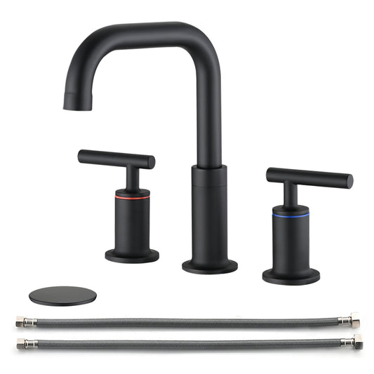 Sleek Matte Black Widespread Bathroom Faucet with Pop-Up Drain