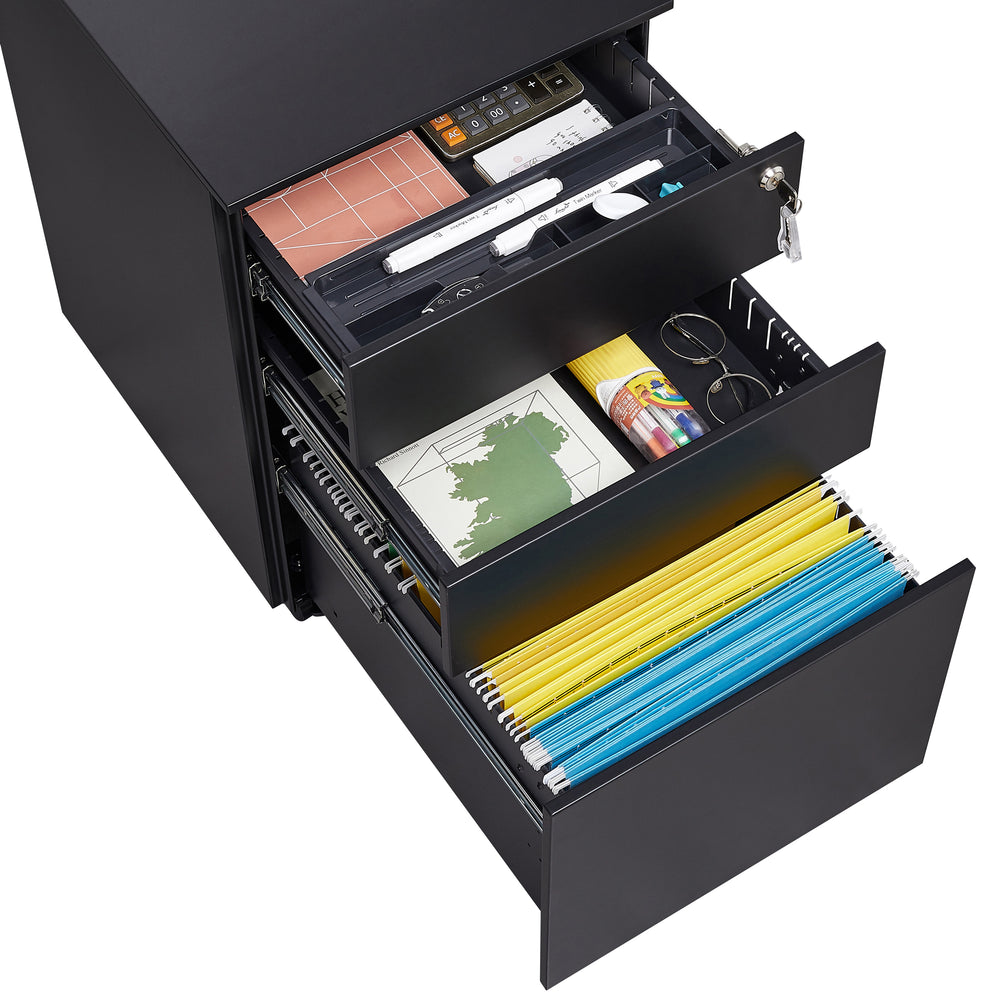 Lockable Mobile File Cabinet with 3 Drawers