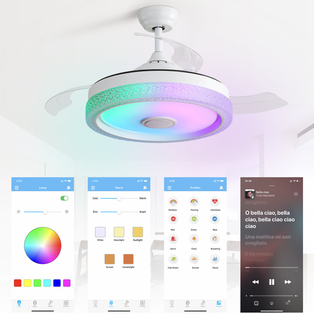 Smart Invisible Ceiling Fan with Remote and LED Light