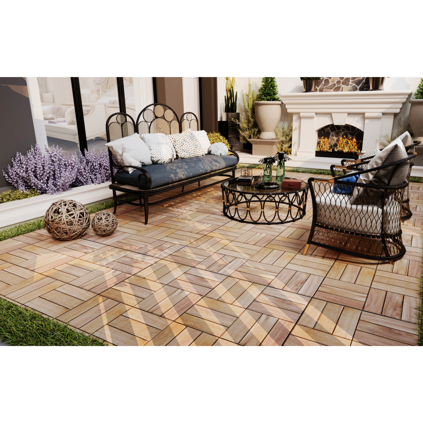 Eco-Friendly Acacia Interlocking Deck Tiles - Checkerboard Yellow