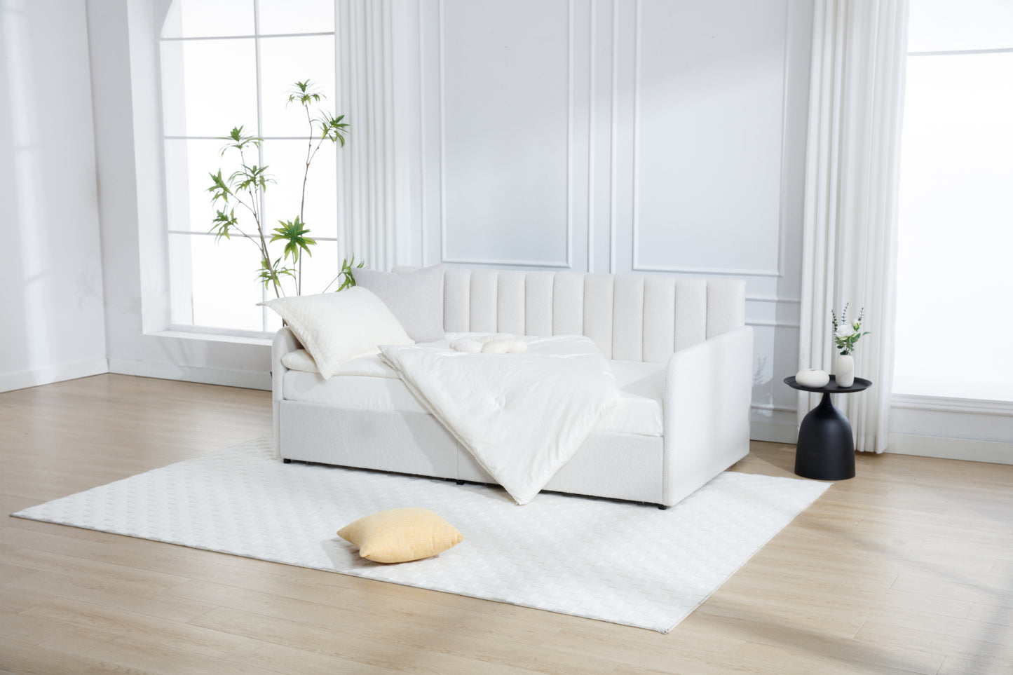 Ivory Boucle Flora Daybed with Storage