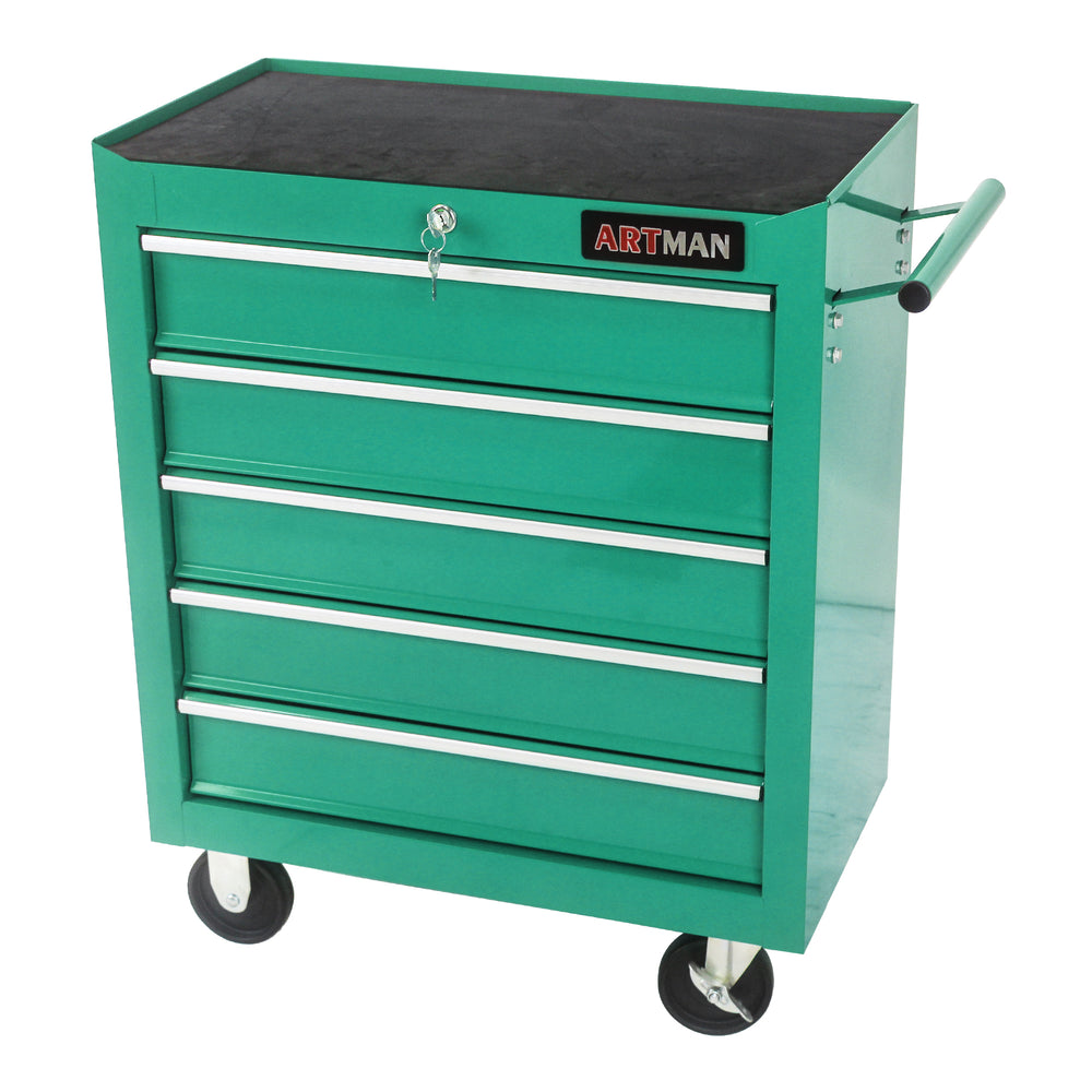 Green Rolling Tool Cart with 5 Drawers