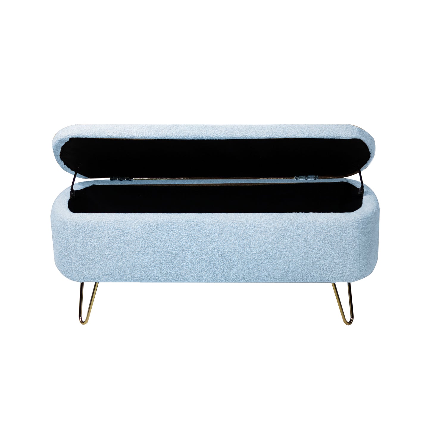 Chic Grey Faux Fur Storage Ottoman with Gold Legs