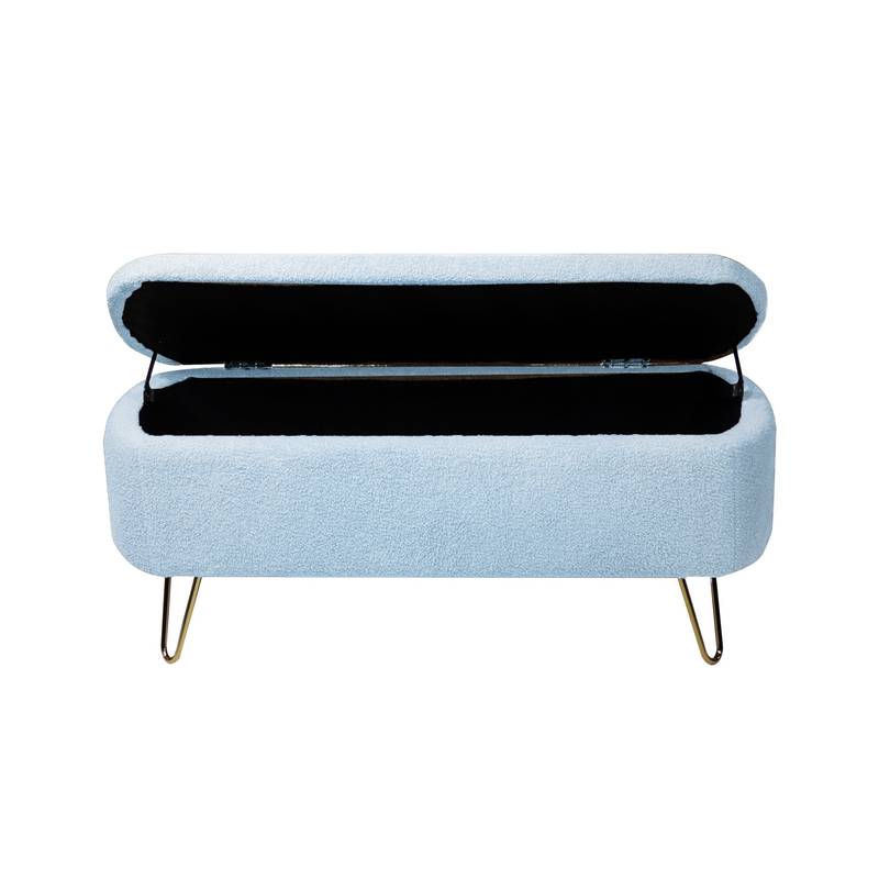 Chic Grey Faux Fur Storage Ottoman with Gold Legs
