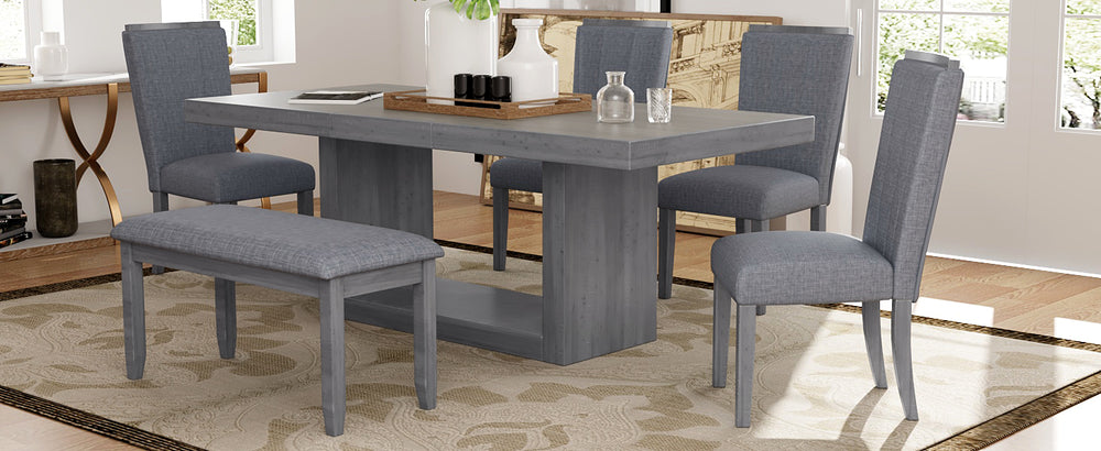 Modern Gray Dining Set with Extendable Table & Cozy Bench