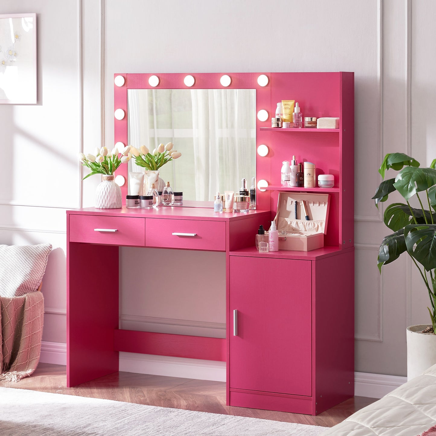 Glamorous Pink Vanity with Mirror & Lights