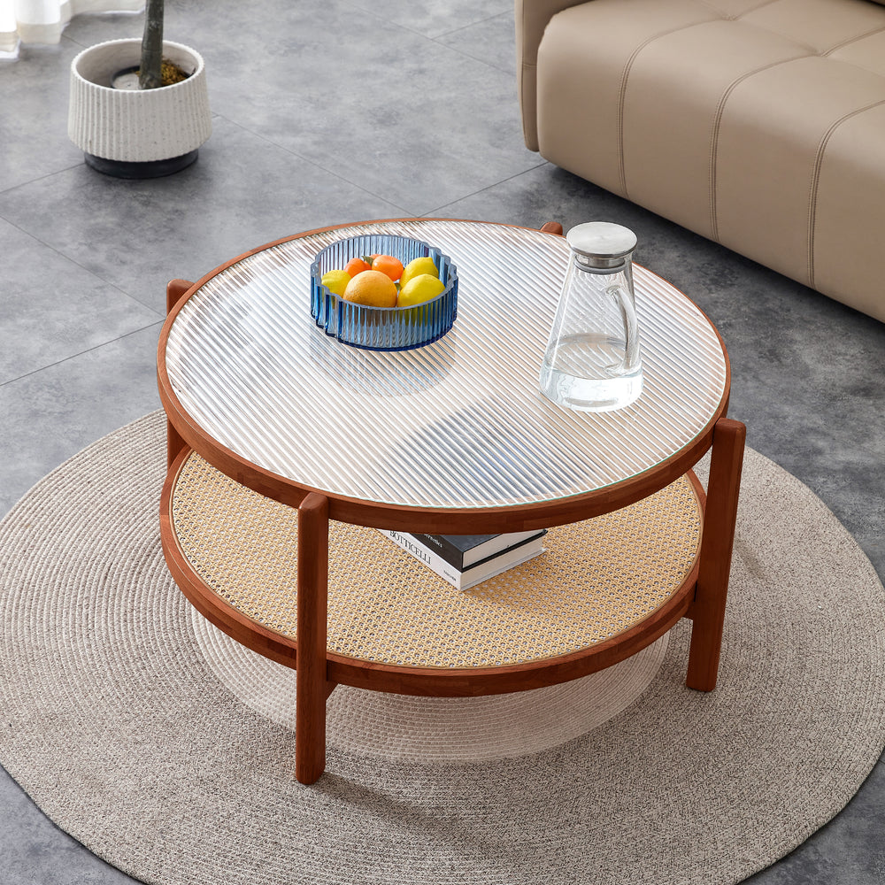 Chic Double-Layer Wood & Glass Coffee Table