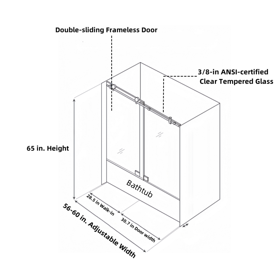 Sleek Soft-Close Frameless Tub Door with Clear Glass