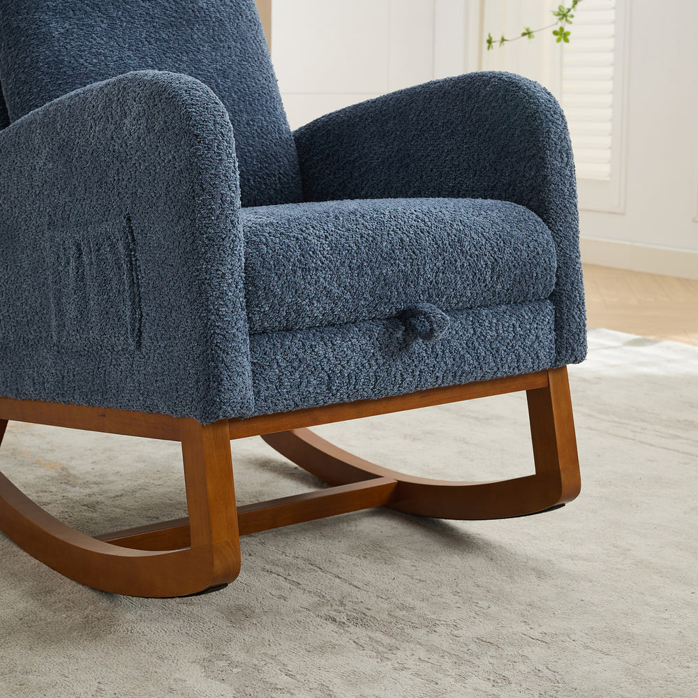 Navy Rocking Glider Chair with Footrest and Side Pocket