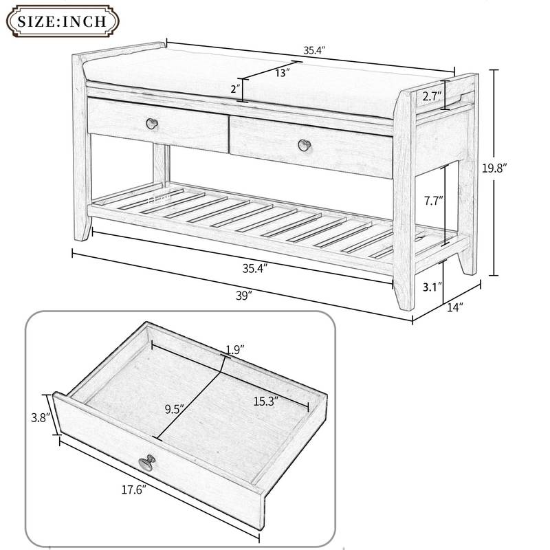 Stylish Storage Bench with Cushion