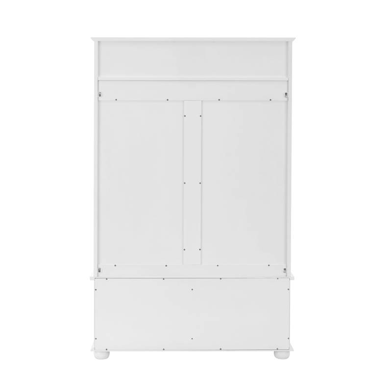 “Chic White Entryway Bench with Rattan Shelves and Shoe Storage”