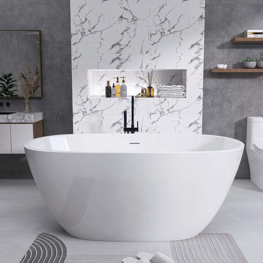 Luxurious Oval Soaking Tub - Elegant Freestanding Design with Chrome Drain