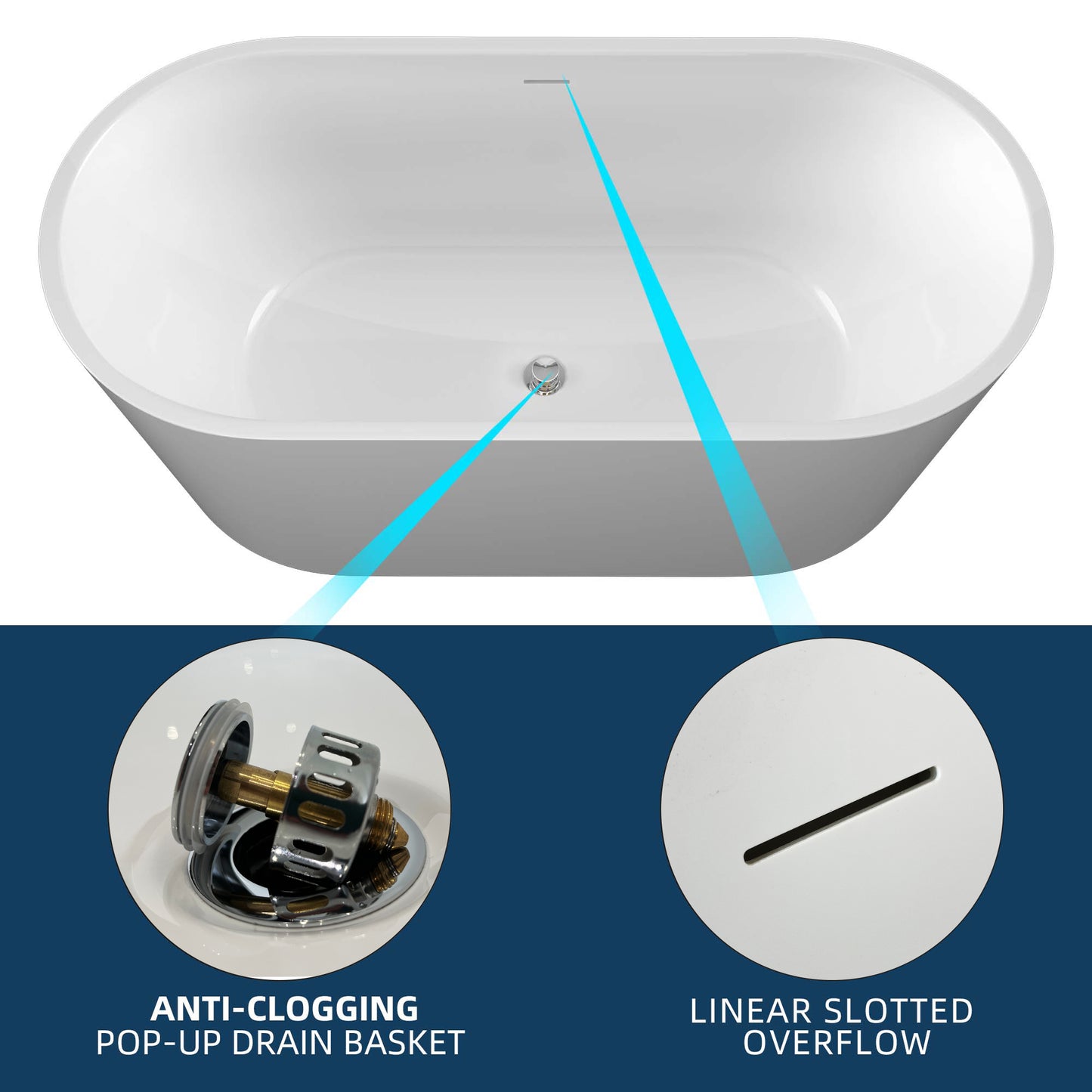 Sleek Oval Freestanding Soaking Tub - Modern Comfort with Chrome Drain