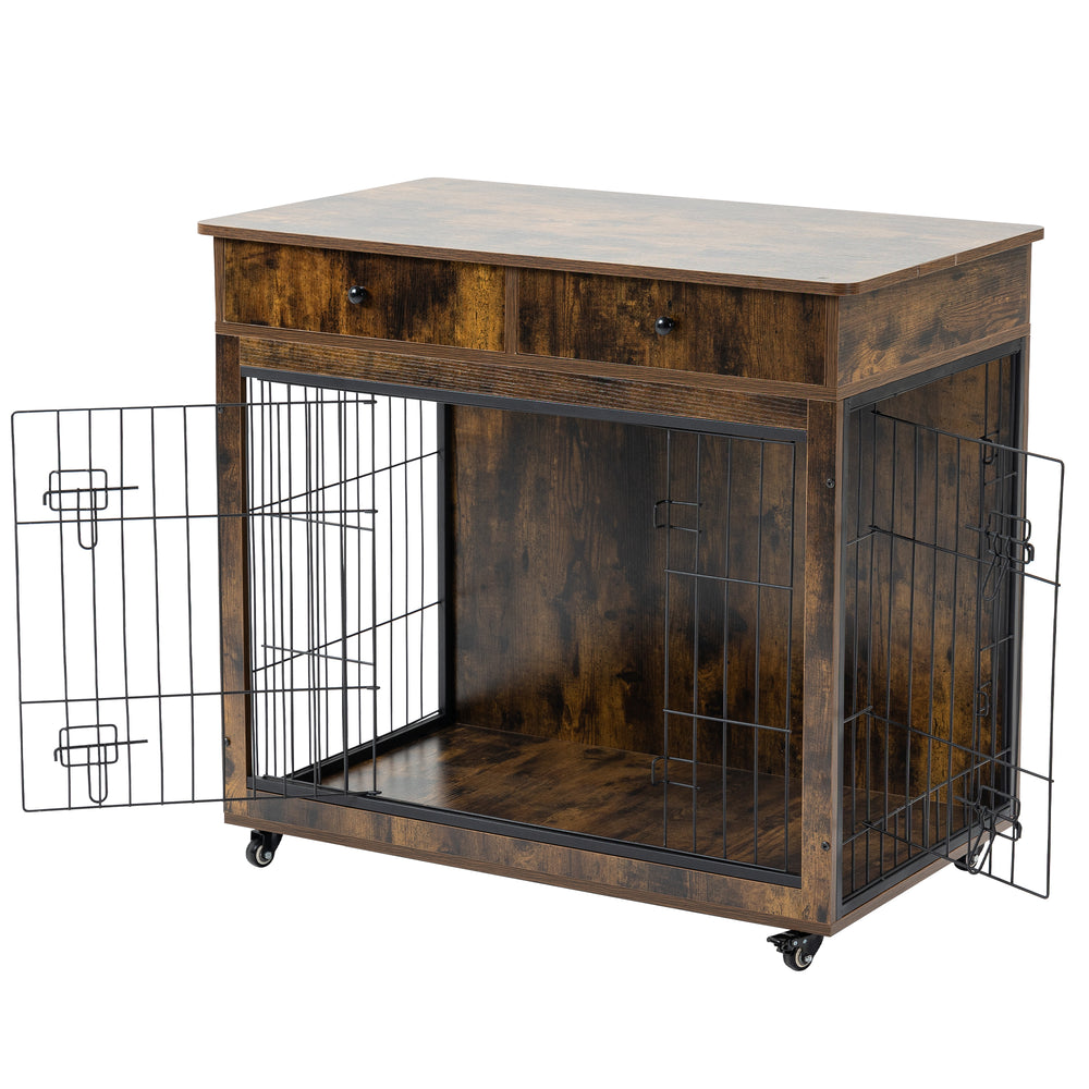 Rustic Dog Crate End Table with Storage