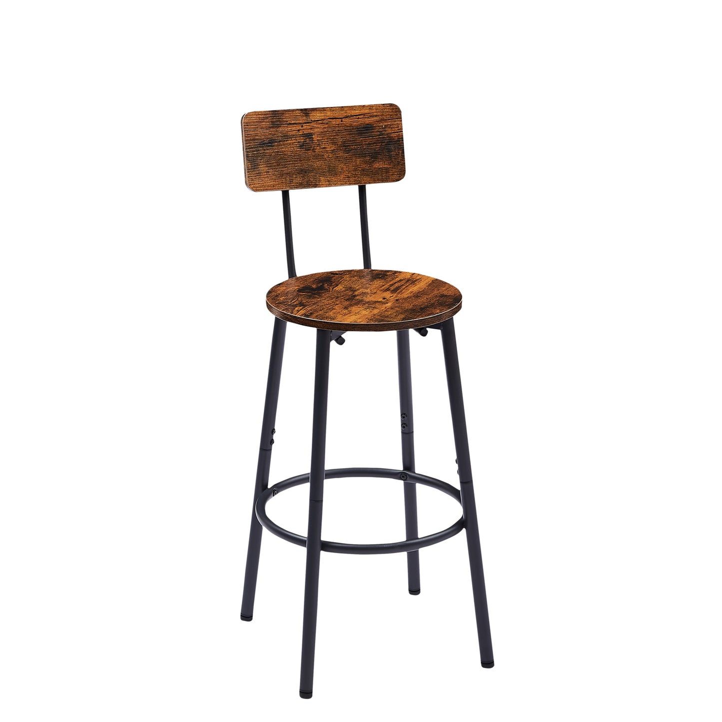 Rustic Round Bar Stool Set with Backrest and Shelves