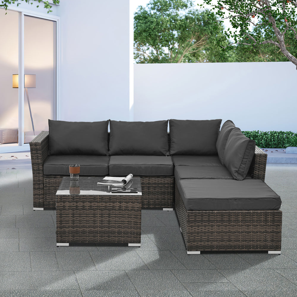 Chic Outdoor Wicker Lounge Set with Glass Table