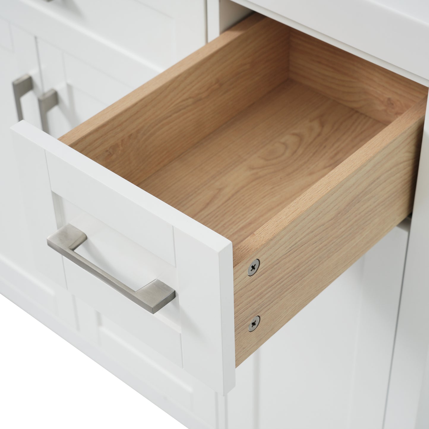 Elegant White Bathroom Vanity with Integrated Sink and Ample Storage