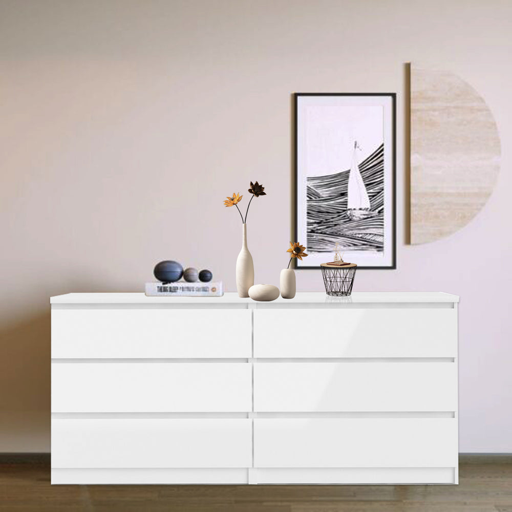 Chic White Double Dresser with Six Drawers