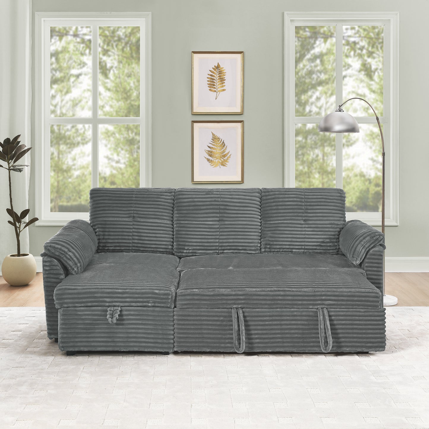 Cozy Convertible Corduroy Sectional Sofa with Storage and Recline