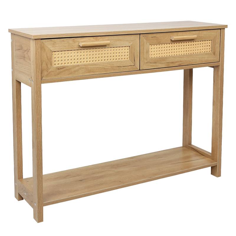 Chic Rattan Console Table with Storage