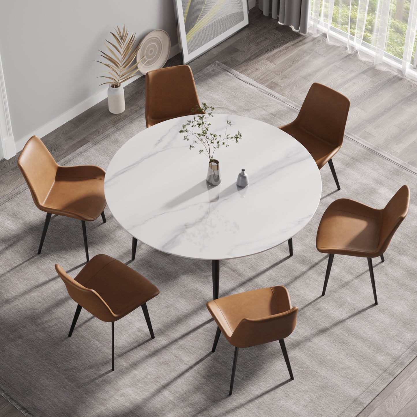 Chic Modern Round Black Metal Dining Table for Six