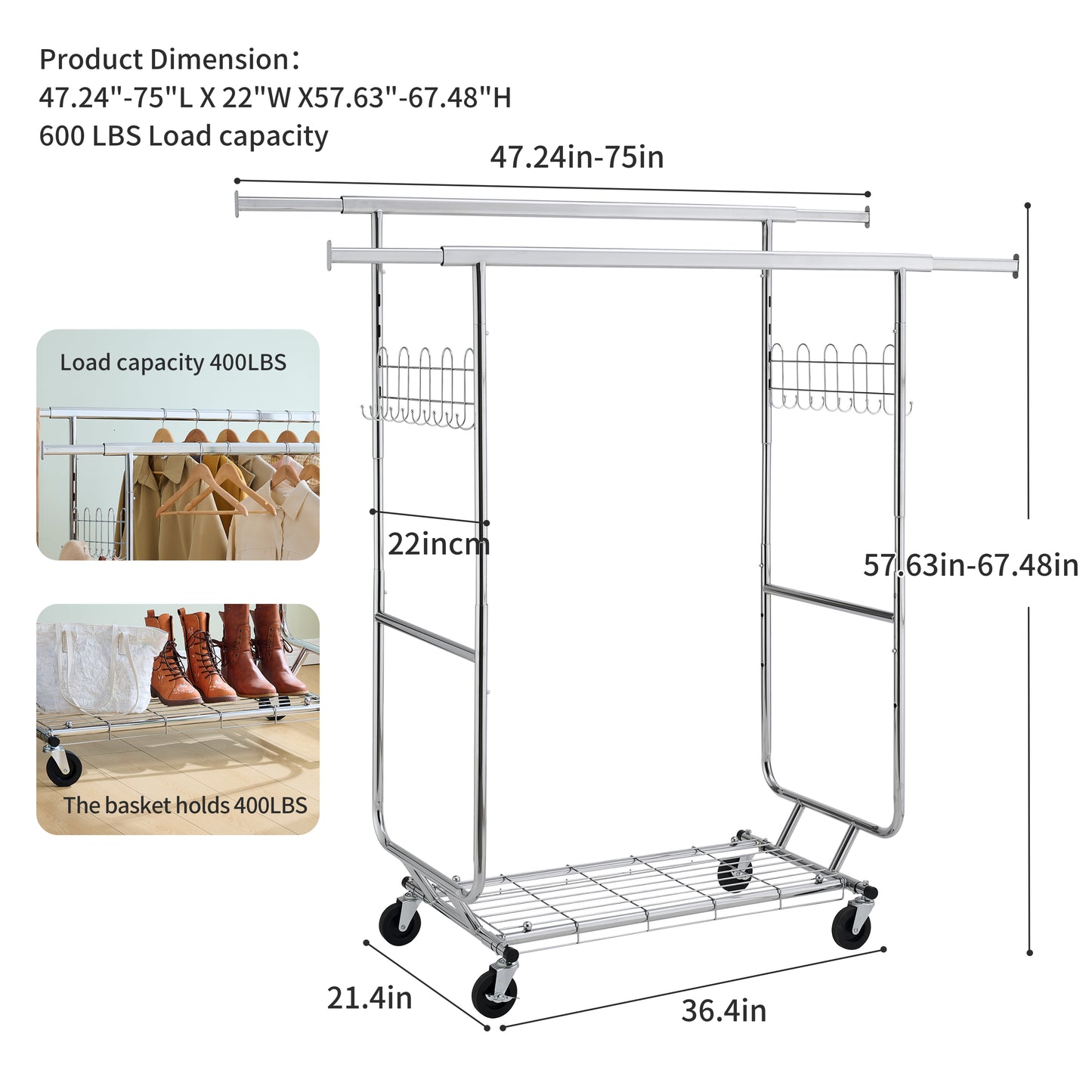 Heavy-Duty Rolling Garment Rack with Shelves