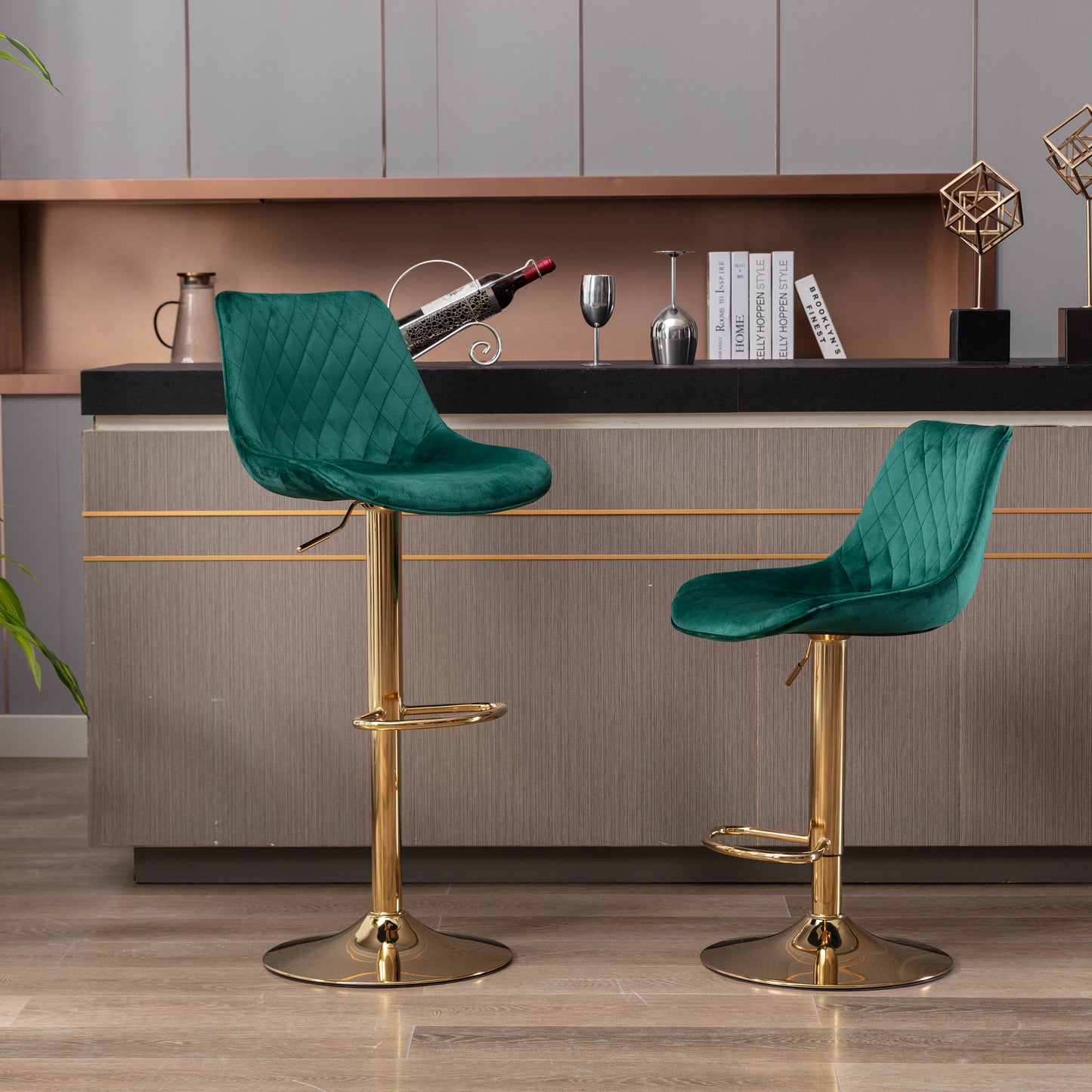 Chic Velvet Swivel Bar Stools with Gold Accents