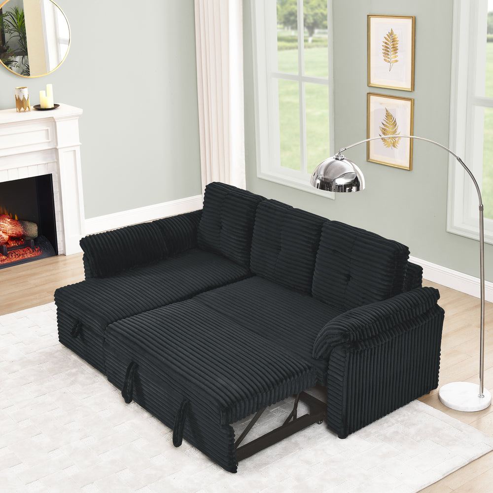 Chic Convertible Corduroy Sleeper Sofa with Storage Chaise